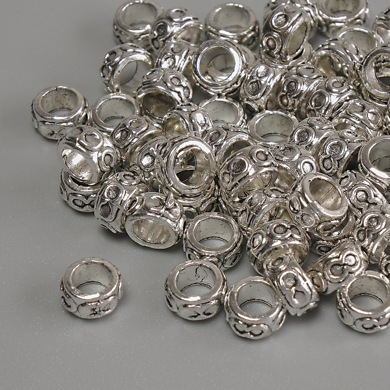 Bead insert findings, silver metal color, diameter 6×3.5 mm, hole diameter ~ 4 mm, packaging 20 g (~ 64 pcs)