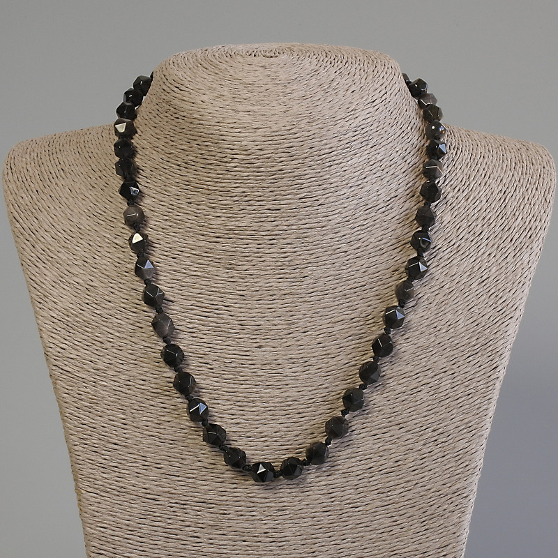 Necklace of Silver Obsidian, Faceted Beads, 8×7 mm, Length 50 cm ± with Clasp