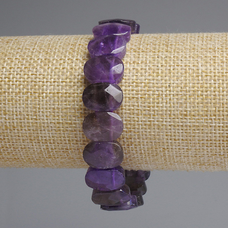 Clearance! Faceted Amethyst Bracelet with Rounded Links, 14x10 mm, 18 cm length, stretch