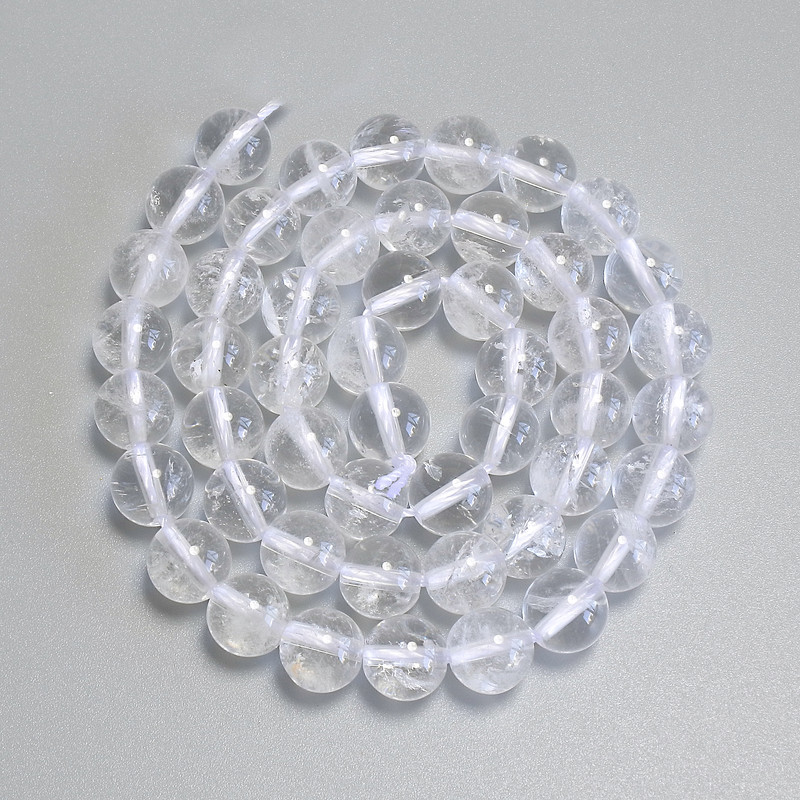 Rock crystal beads — smooth round spheres, 8 mm diameter ± on a thread, 38 cm length