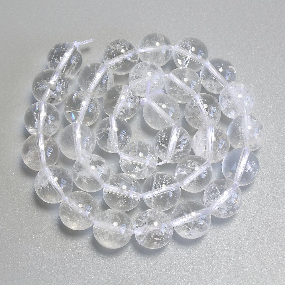 Mountain Crystal Beads, Smooth Spheres, 12 mm Diameter ±, On a Thread, Length 38 cm ±