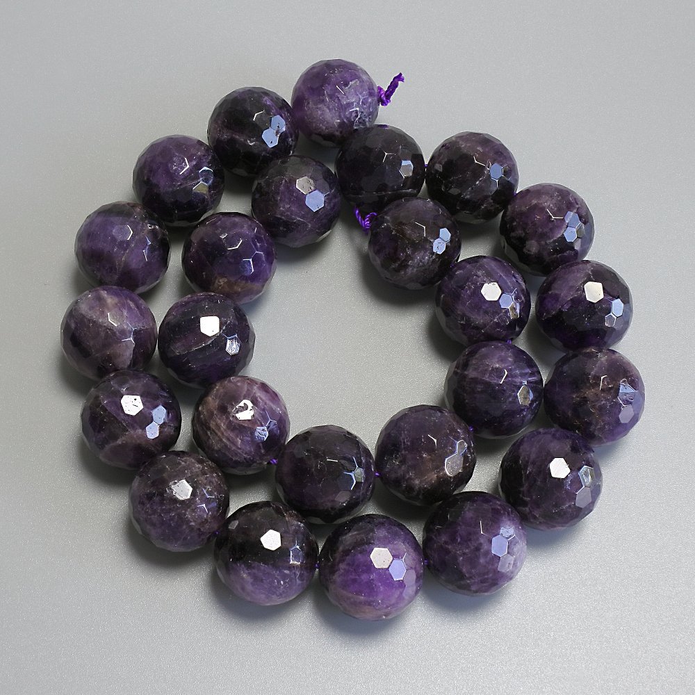 Amethyst Beads Faceted Round Ball, 16mm Diameter ± on thread, 40 cm length