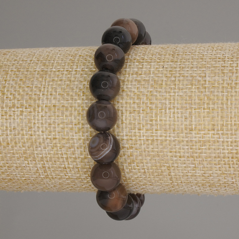 Agate Bracelet Smooth Beads, 10mm diameter, 18cm length, stretch