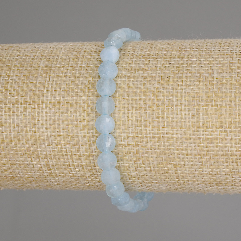 Aquamarine bracelet with faceted coins, 6 mm diameter, 18 cm length, stretch
