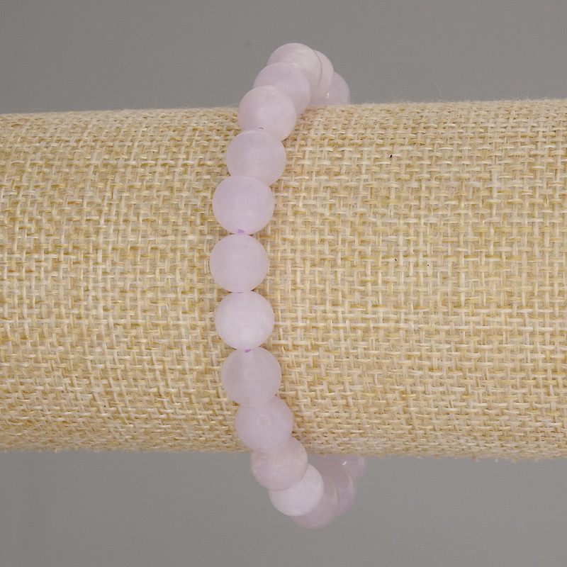 Kunzite Bracelet with Smooth Beads, 8 mm Diameter, 18 cm Length, Stretch