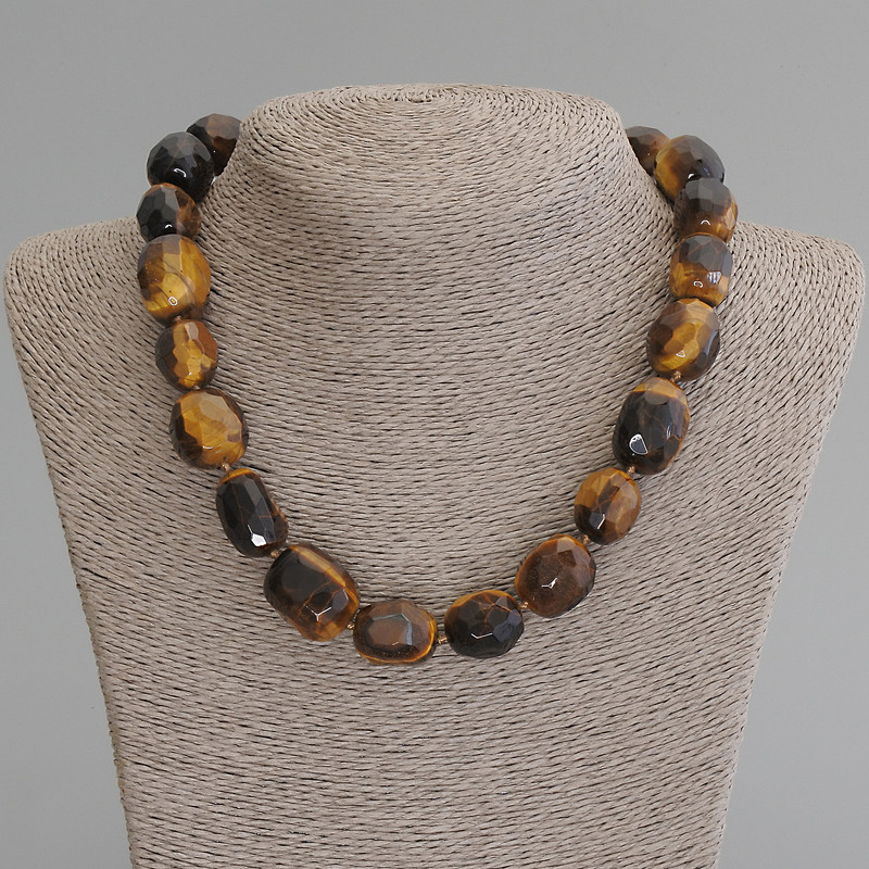 Tiger's Eye Necklace, Faceted Rondelle Beads, diameter 15-23×12-18 mm, length 50 cm +/- with clasp