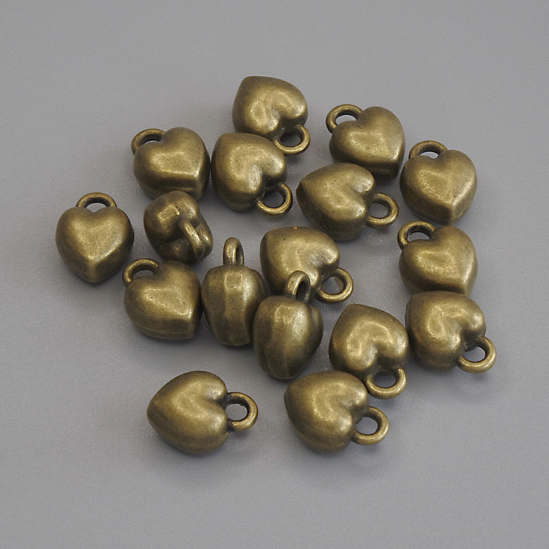 Bronze-Colored Heart Pendant, Diameter 9×7 mm, Pack of 18