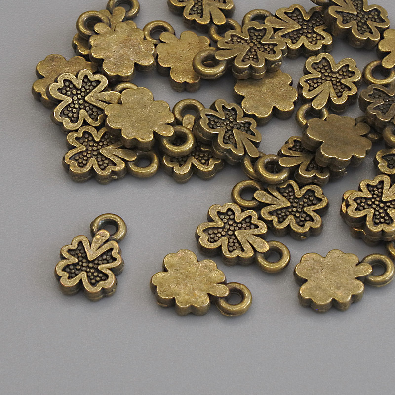 Shamrock Pendant, Bronze Color, 10x6 mm, packaging 26 pcs