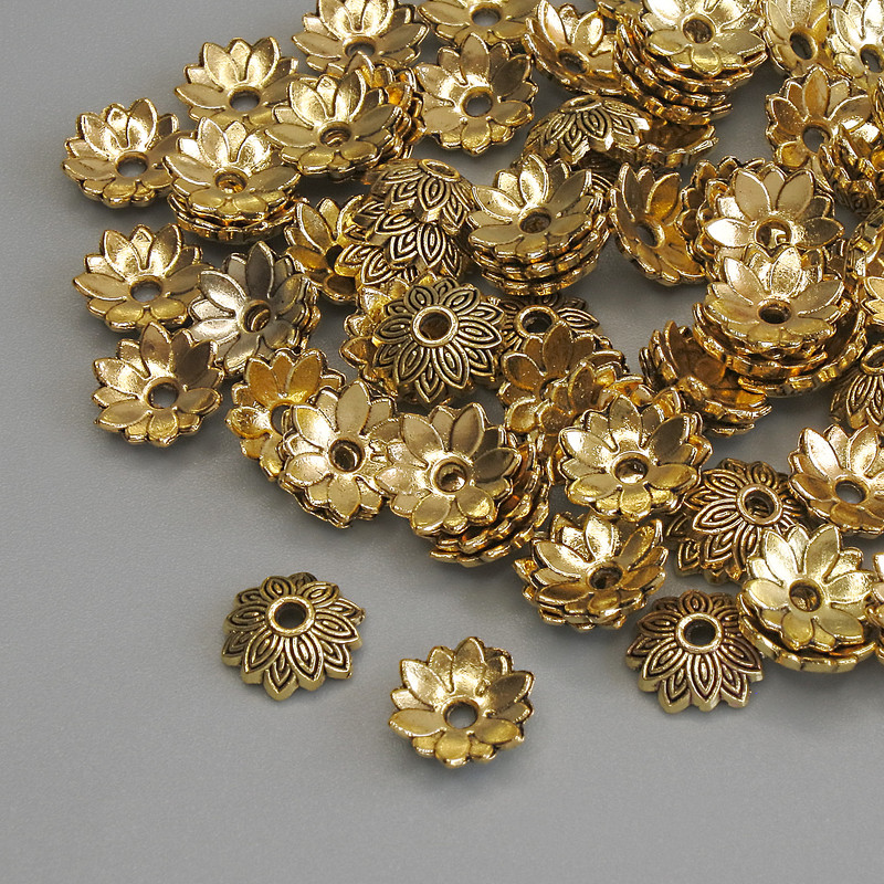 Bead caps for beads, gold metal color, 7x1 mm, with hole ~1 mm, packaging 20 g (~86 pcs)
