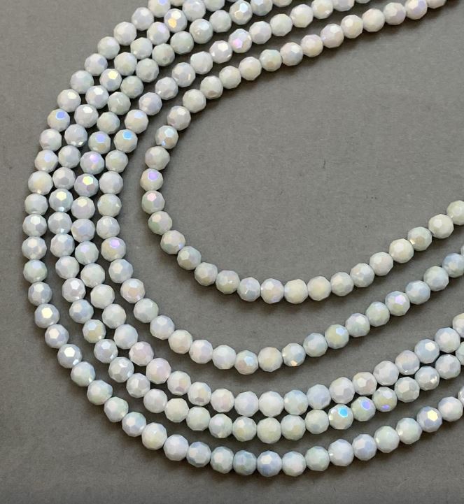 Beads Czech Crystal Blue Multicolor with Petrol Coating on Thread, Faceted Bead, Diameter 6 mm, Length 38 cm