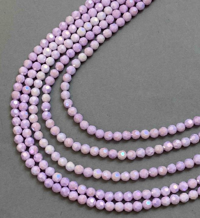 Lilac Czech crystal beads on thread, faceted round beads, diameter 6 mm, length 38 cm