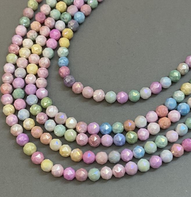 Beads Czech Crystal Multicolor on Thread - Faceted Bead, 8mm Diameter, 38cm Length