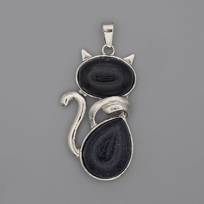 Cat Pendant Aventurine Night of Cairo 42x25mm+-, length 50mm+-
