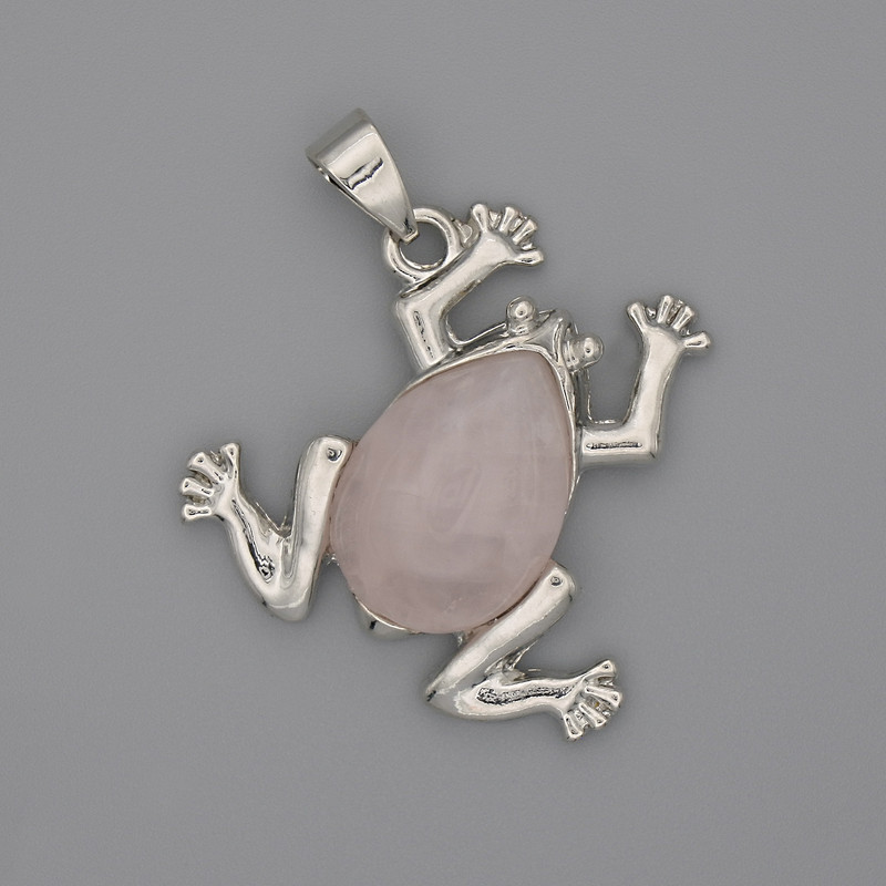 Pendant 'Frog' Rose Quartz 29x28mm+-, length 37mm+