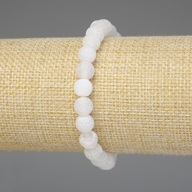 Bracelet of Frosty White Agate, Smooth 8mm Beads, Stretchy, 18 cm Length