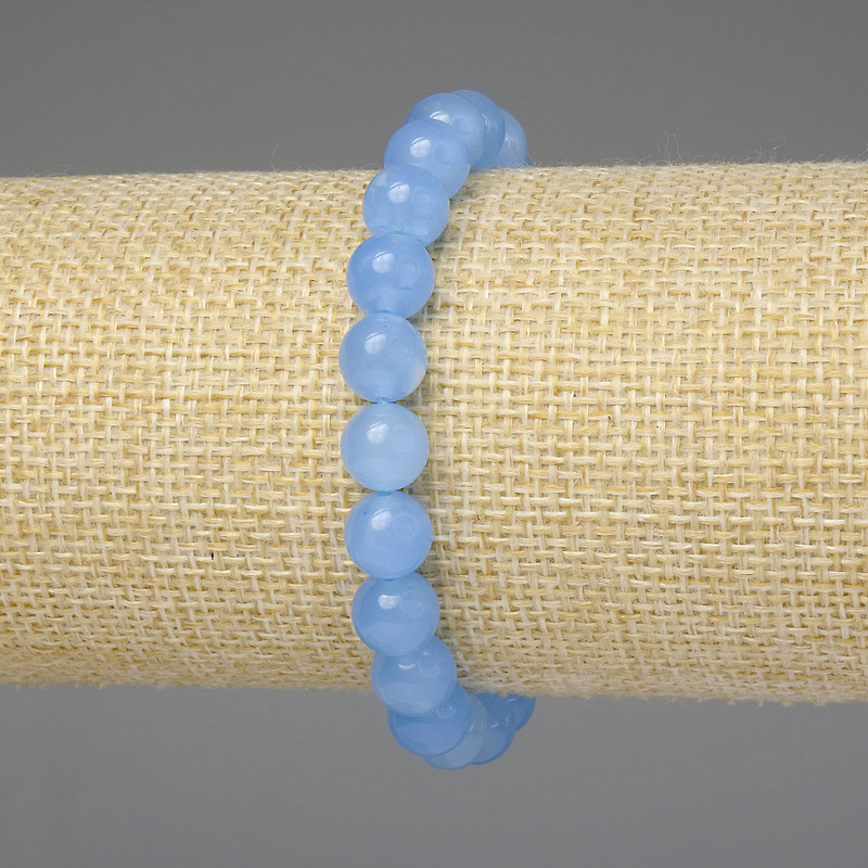 Aquamarine bracelet with smooth 8mm beads, 18 cm stretch