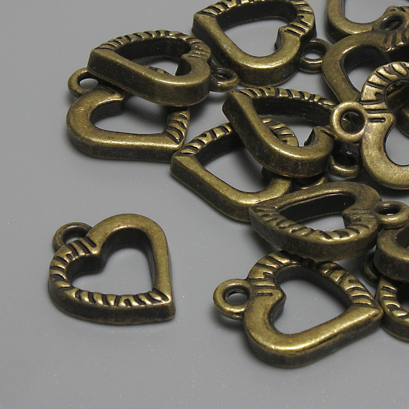 Bronze Heart Pendant, metal color bronze, diameter 15×12 mm, ear hole 2.3 mm, packaging 15 pcs