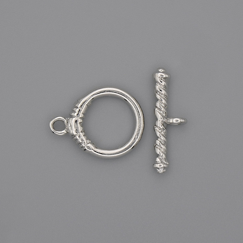 Toggle clasp hardware, 23x3 mm, 5 mm circle, 14 mm diameter ±, hole diameter 10 mm ±, silver-colored metal