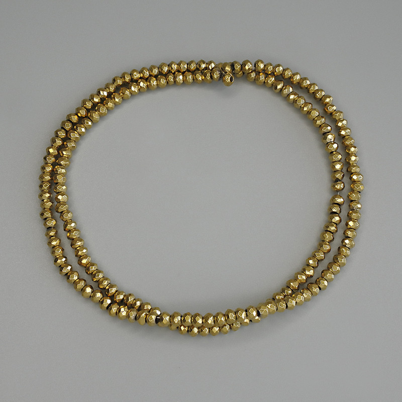 Hematite Beads Gold Color, Faceted Rondelle 3x2 mm on Thread, Length 40 cm+