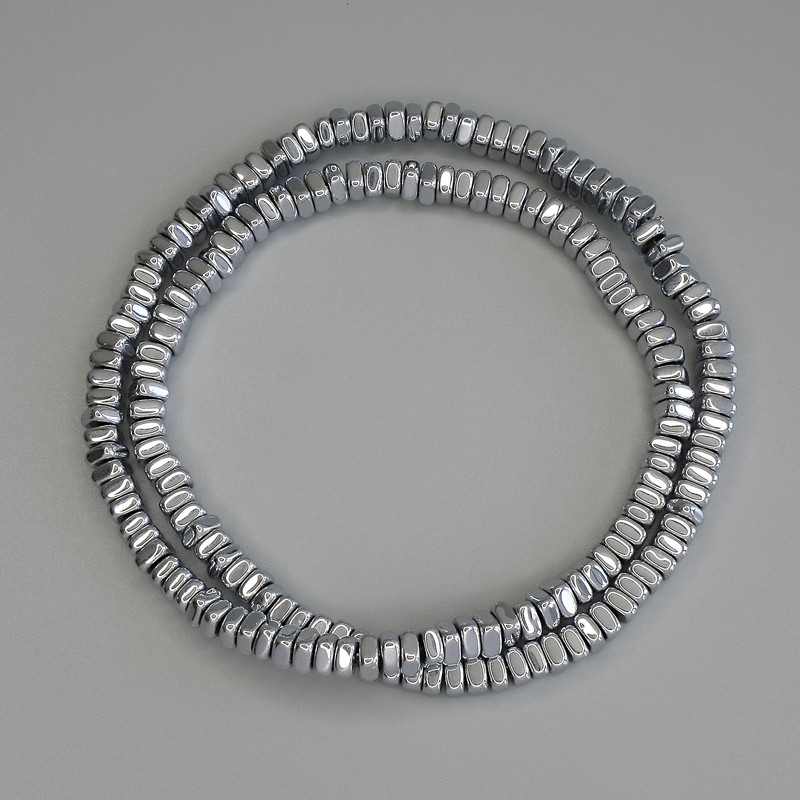 Hematite Beads, Silver Color, Square Rondelle 4x2mm, on Thread, Length 40 cm