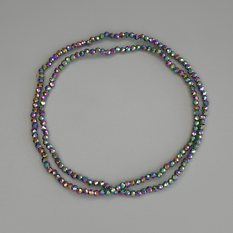 Iridescent hematite beads rainbow-colored, faceted round bead 2 mm ± on beading wire, length 38 cm ±