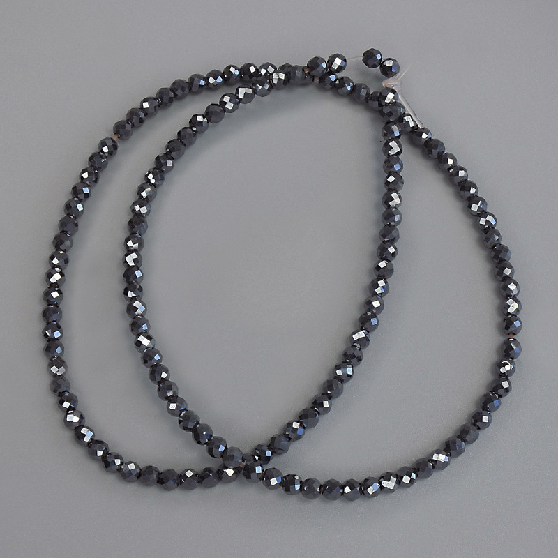 Hematite beads, faceted ball 3mm ± on beading thread, length 38 cm