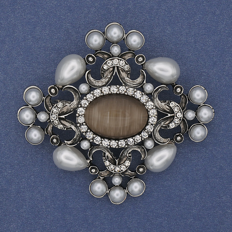 Brooch Pendant Accent Pearls Cat's Eye Silver