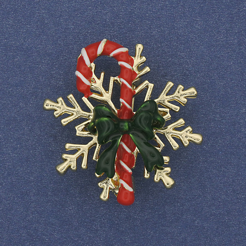 Brooch New Year Snowflake with Candy, Gold-Tone Metal, 30mm +