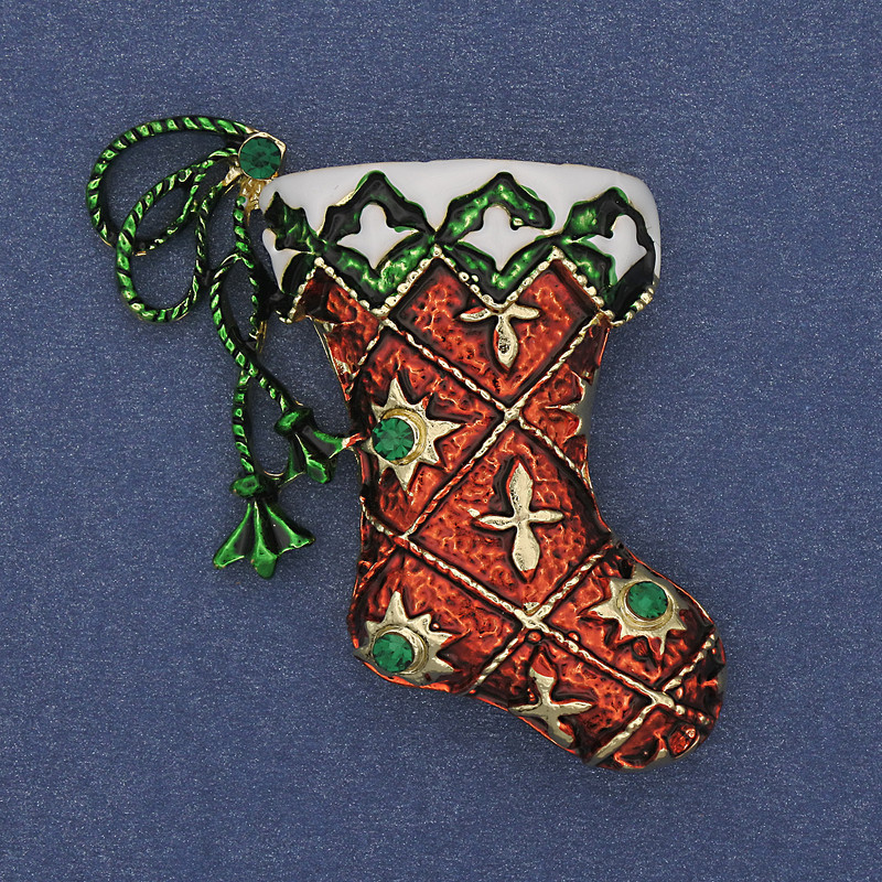 New Year Boot Brooch, enamel, gold-tone metal, 45×34 mm +