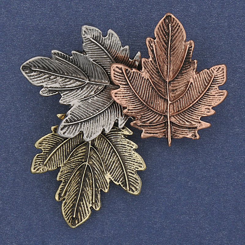 Brooch Colorful Leaves 48x44 mm ± Gold-tone Metal