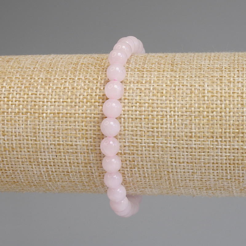 Pink Quartz Bracelet with Smooth 6mm Beads, 18 cm, Stretch