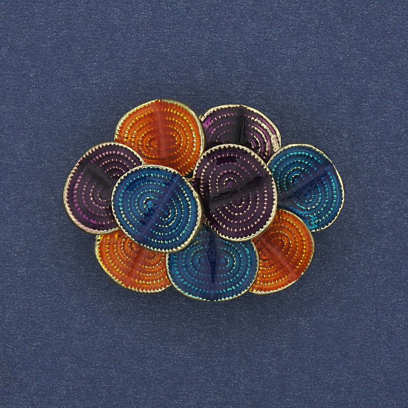 Accent Brooch-Pendant 36x26mm with Colored Enamel and Gold-Tone Metal