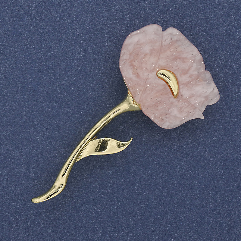 Pink Pearlescent Poppy Flower Brooch, 63×32 mm, gold-toned metal
