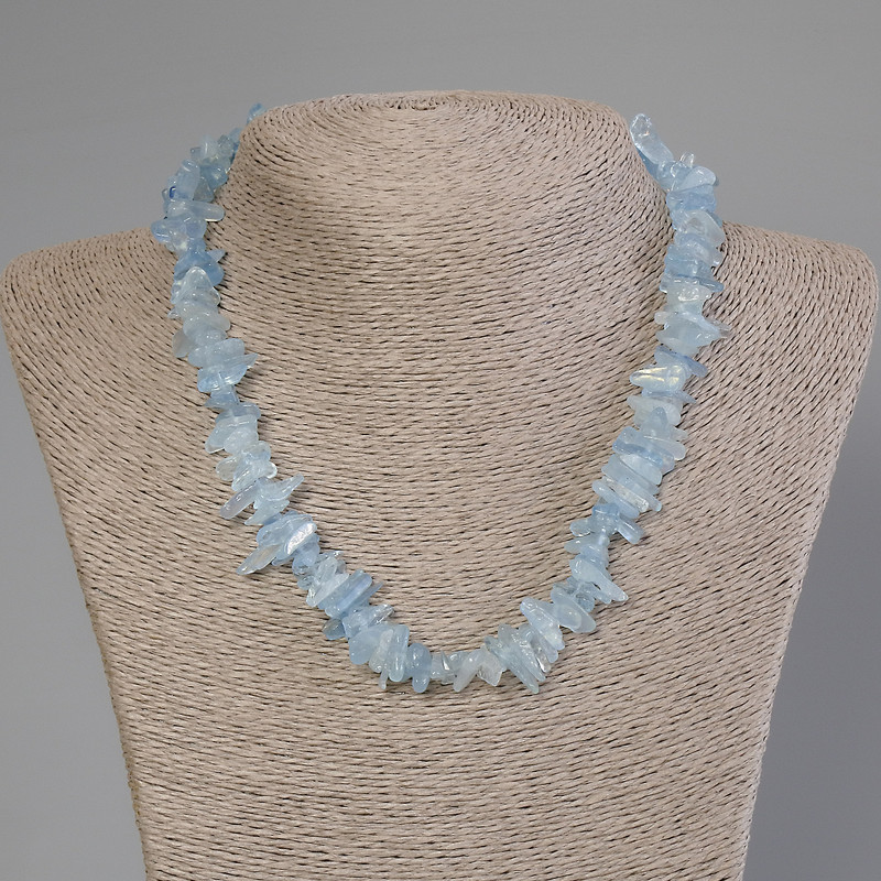 Aquamarine Chip Necklace, diameter 10-18×2-4 mm, length 50 cm, +/- with clasp