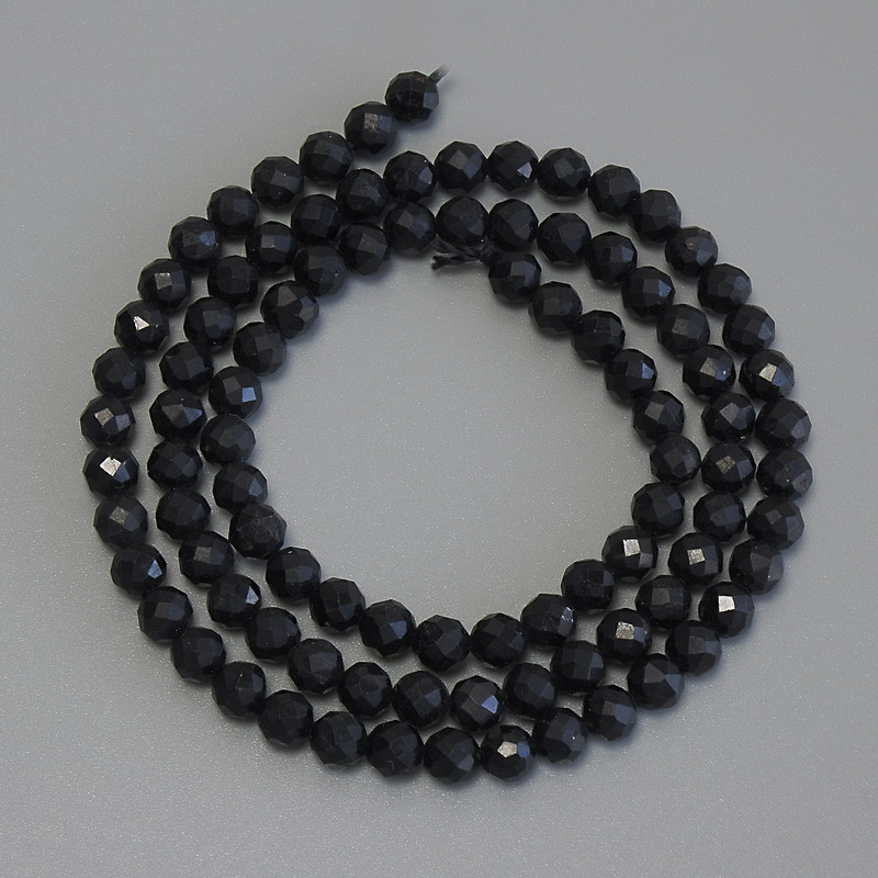 Shungite beads, faceted ball on a thread, diameter 4 mm, length 39 cm