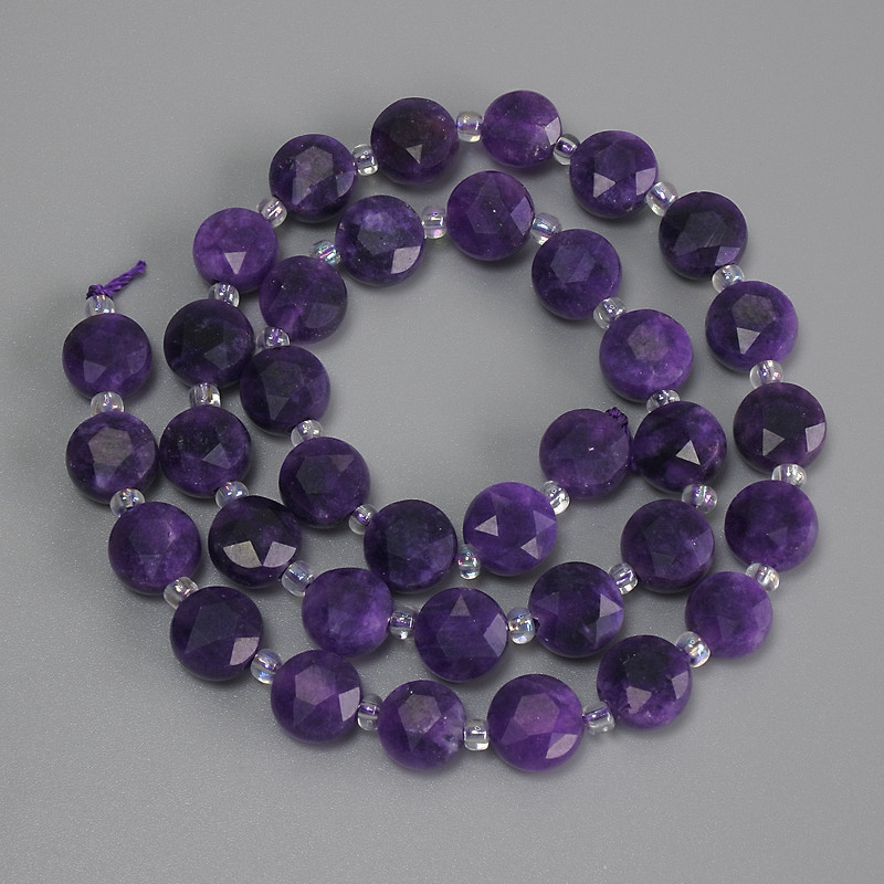 Sugilite Beads, Faceted Coin, 8.5 mm diameter, 3 mm seed beads, 37 cm length on thread