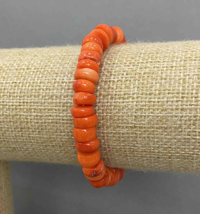 Orange Coral Rondelle Bracelet, diameter about 9×4-4.5 mm, length 18 cm, stretch