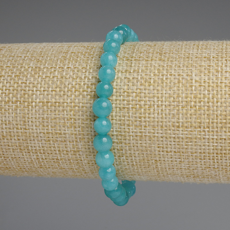 Aquamarine Bracelet with Smooth Beads, 6 mm Diameter, 18 cm Length, Stretch