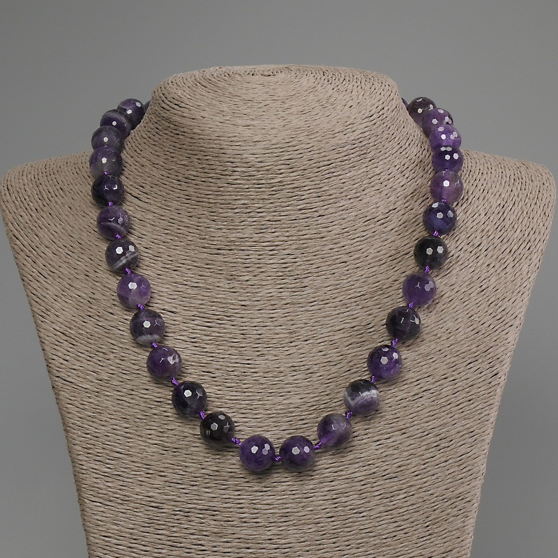 Amethyst Necklace, Faceted Beads, 12 mm Diameter, 50 cm Length, with Clasp