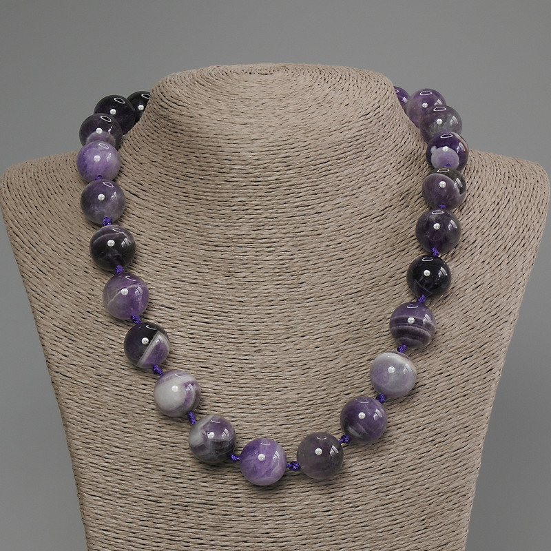 Amethyst Chevron Necklace with Smooth Beads, 16 mm Diameter, 50 cm Length with Clasp