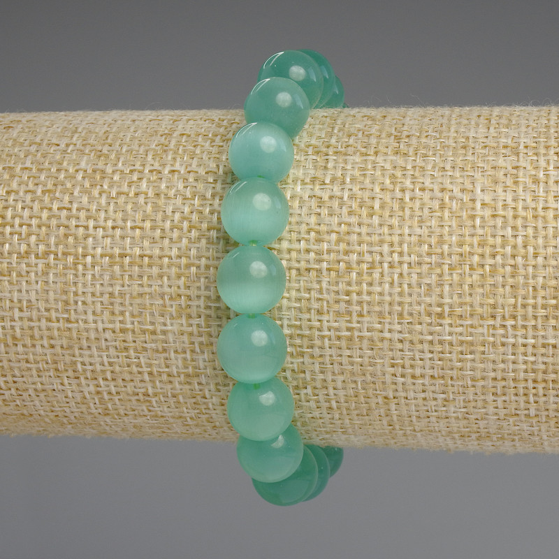 Cat's Eye Bracelet with Smooth Beads 10mm, Length 18 cm, Stretch