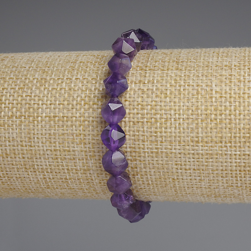 Amethyst bracelet with faceted beads, 8x7 mm diameter, 18 cm length, stretch