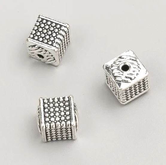 Silver cube bead insert, 5×6 mm