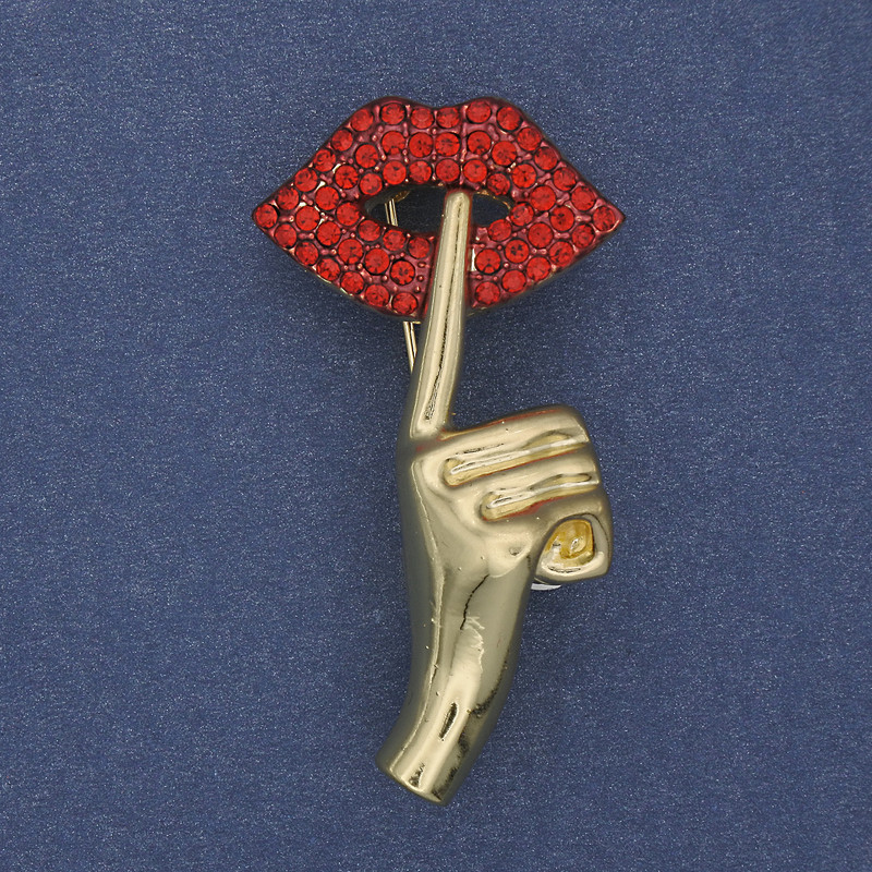 Brooch Accent with Red Crystals, Gold-Tone Metal, 45x24 mm