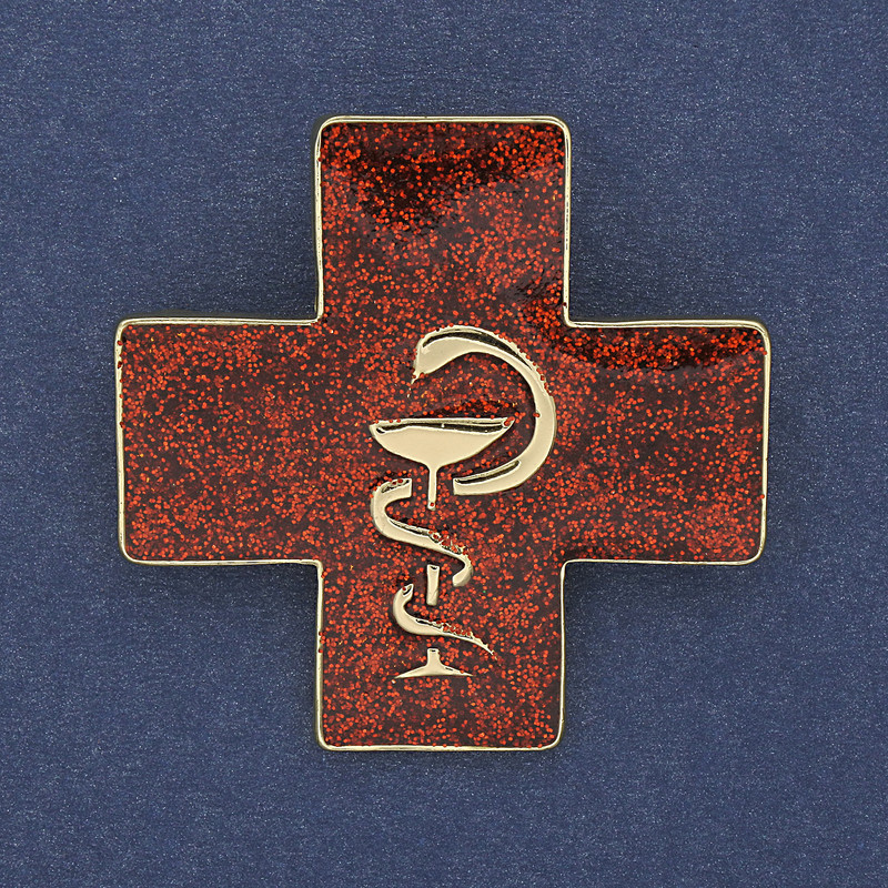 Brooch-Pendant Cross with the Serpent Over the Cup, Red Enamel, Golden Metal, 38x38 mm+