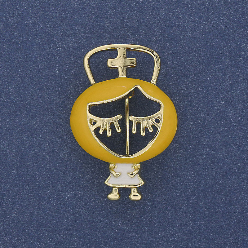 Brooch Nurse yellow and white enamel, gold-tone metal 21×30 mm+