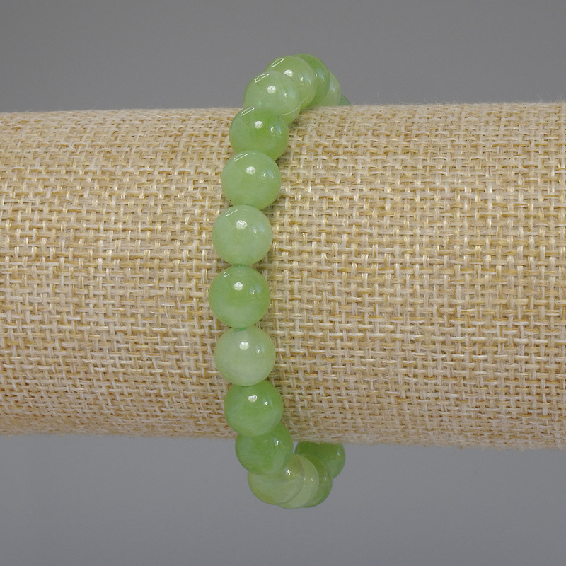 Chrysoprase Olivine Bracelet, Smooth Beads, 8mm Diameter ±, Length 18cm Stretch