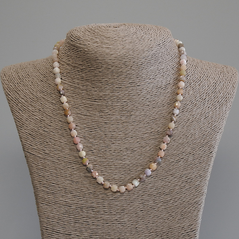 Pink Opal Necklace with Faceted Cubes, 5x5 mm, 50 cm length with clasp