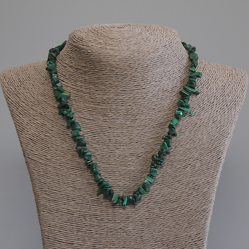 Malachite Chip Necklace, diameter 4.5–11×2.5 mm, length 50 cm