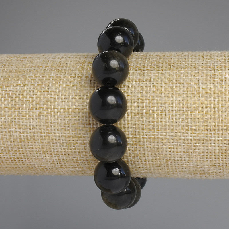Bracelet with natural Sun Obsidian, smooth beads, 14 mm diameter, length 18 cm +